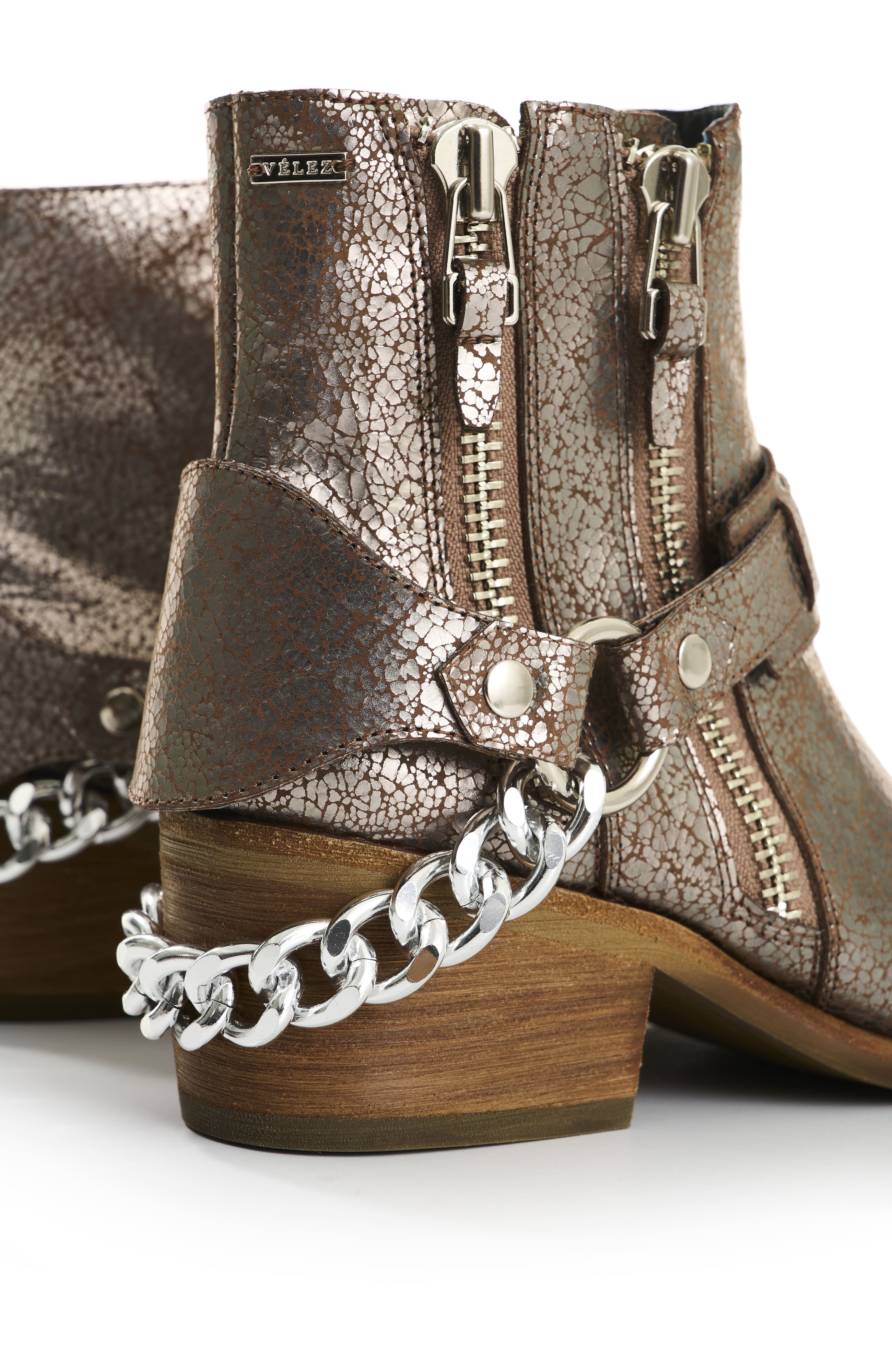 Velez Crackled Leather Ankle Boots, Alternate, color, Silver