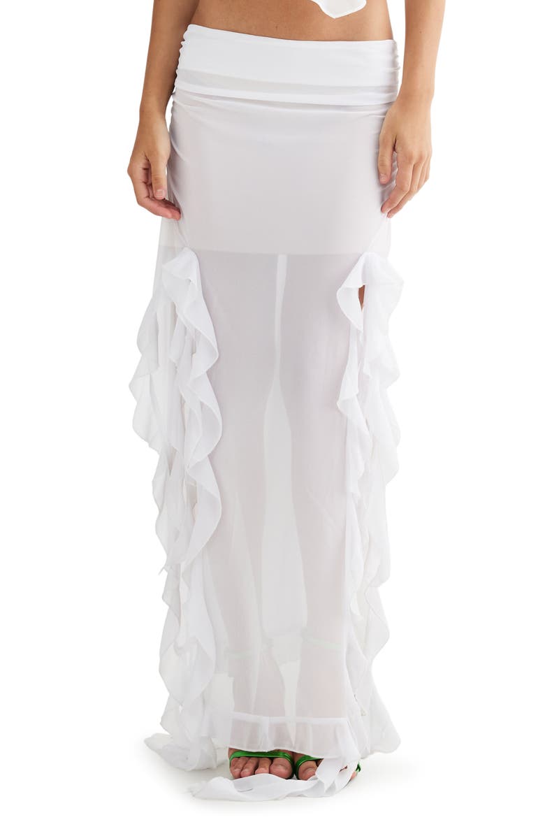 LIONESS Rendezvous Ruffle Maxi Skirt, Main, color, 
