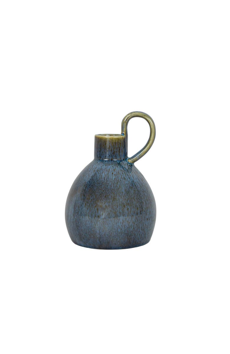 Foreside Home and Garden Oversized Handle Pitcher Vase Blue Porcelain, Main, color, Blue