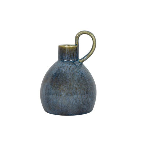 Oversized Handle Pitcher Vase Blue Porcelain