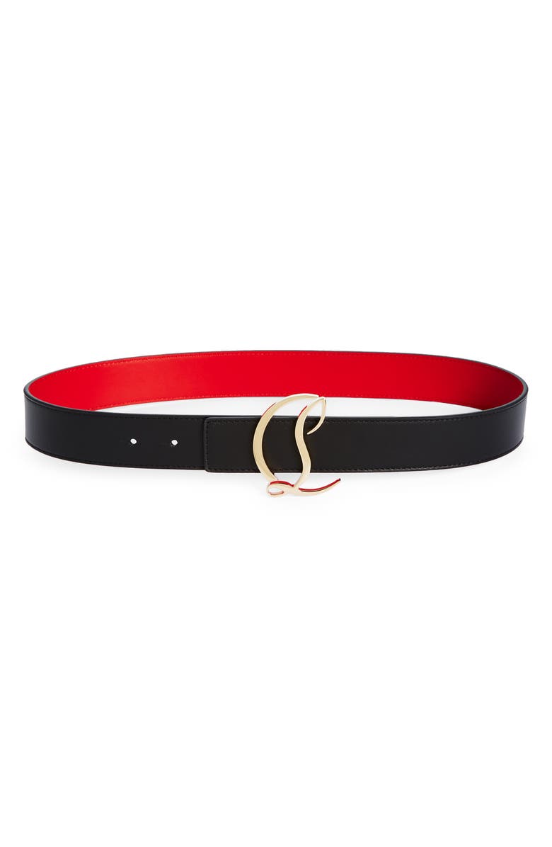 Christian Louboutin Logo Buckle Leather Belt, Main, color, Cm6s Black/Gold