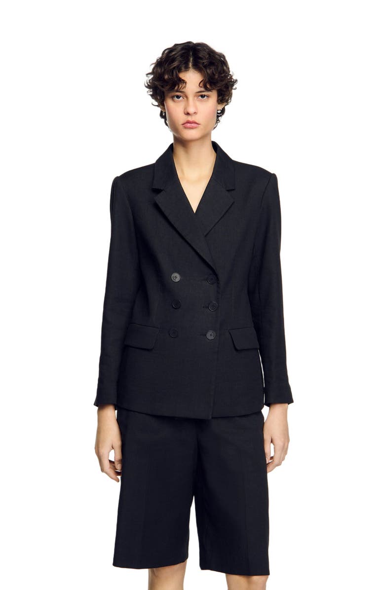 SANDRO Double-breasted suit jacket, Main, color, 