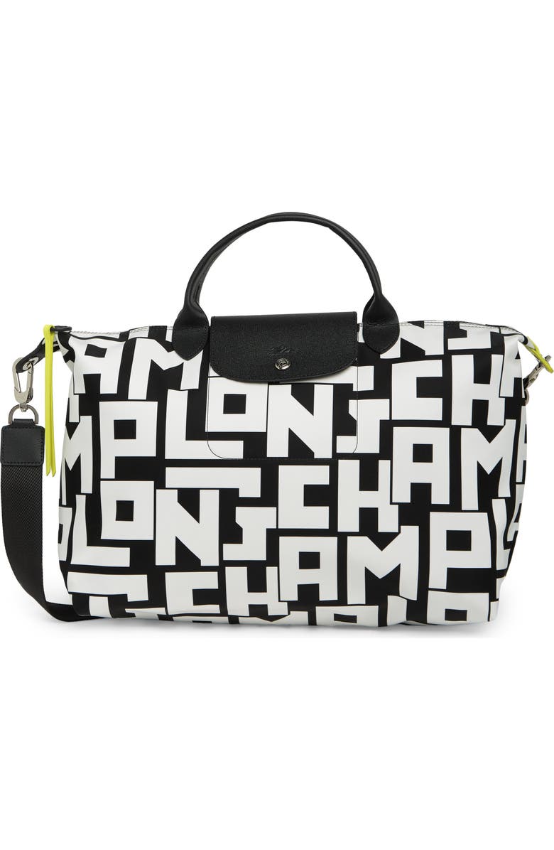 Longchamp Le Pliage Neo Logo Travel Bag, Main, color, Blk/White