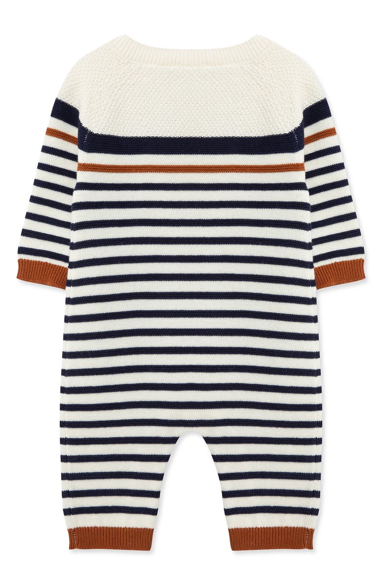 Little Me Block Stripe Cotton Knit Romper, Alternate, color, Navy/ White