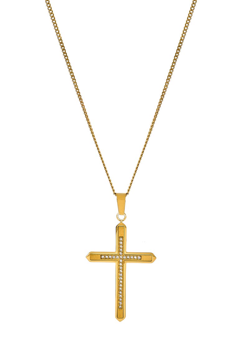 Men's Pavé Crystal Cross Pendant Necklace, Alternate, color, GOLD