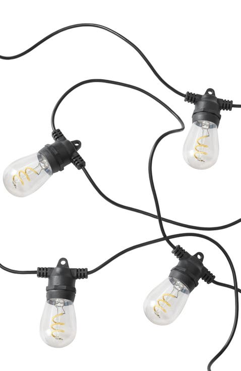 27 ft or 48 ft, Solar‑Powered Heavy Duty LED Outdoor String Lights, Weatherproof Spiral Filament Edison Bulbs