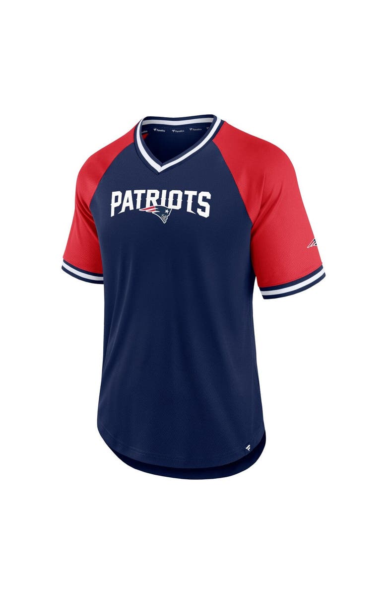 FANATICS Men's Fanatics Branded Navy/Red New England Patriots Second Wind Raglan V-Neck T-Shirt, Alternate, color, Navy