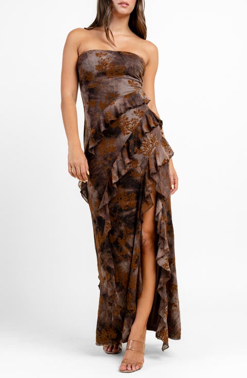 Strapless Tiered Ruffle Maxi Dress