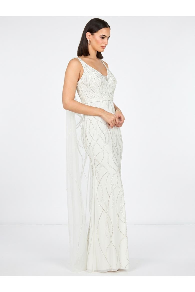 Beaded Faux-Wrap V-Neck Bridal Gown, Alternate, color, Ivory