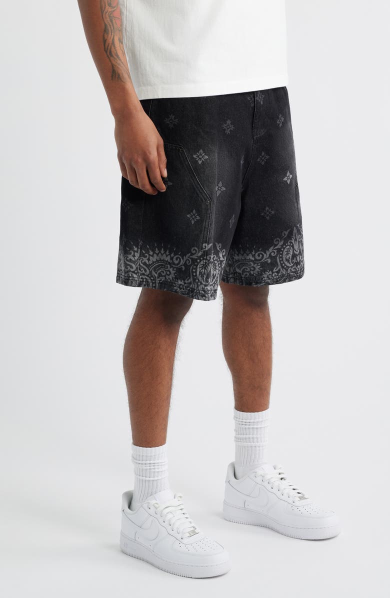 CRIMINAL DAMAGE Laser Print Denim Shorts, Alternate, color, 