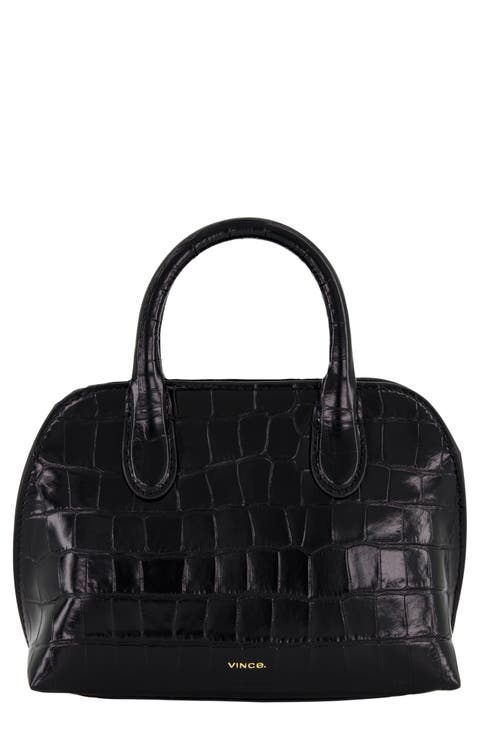 Mini Delphine Croc Embossed Leather Top Handle Bag