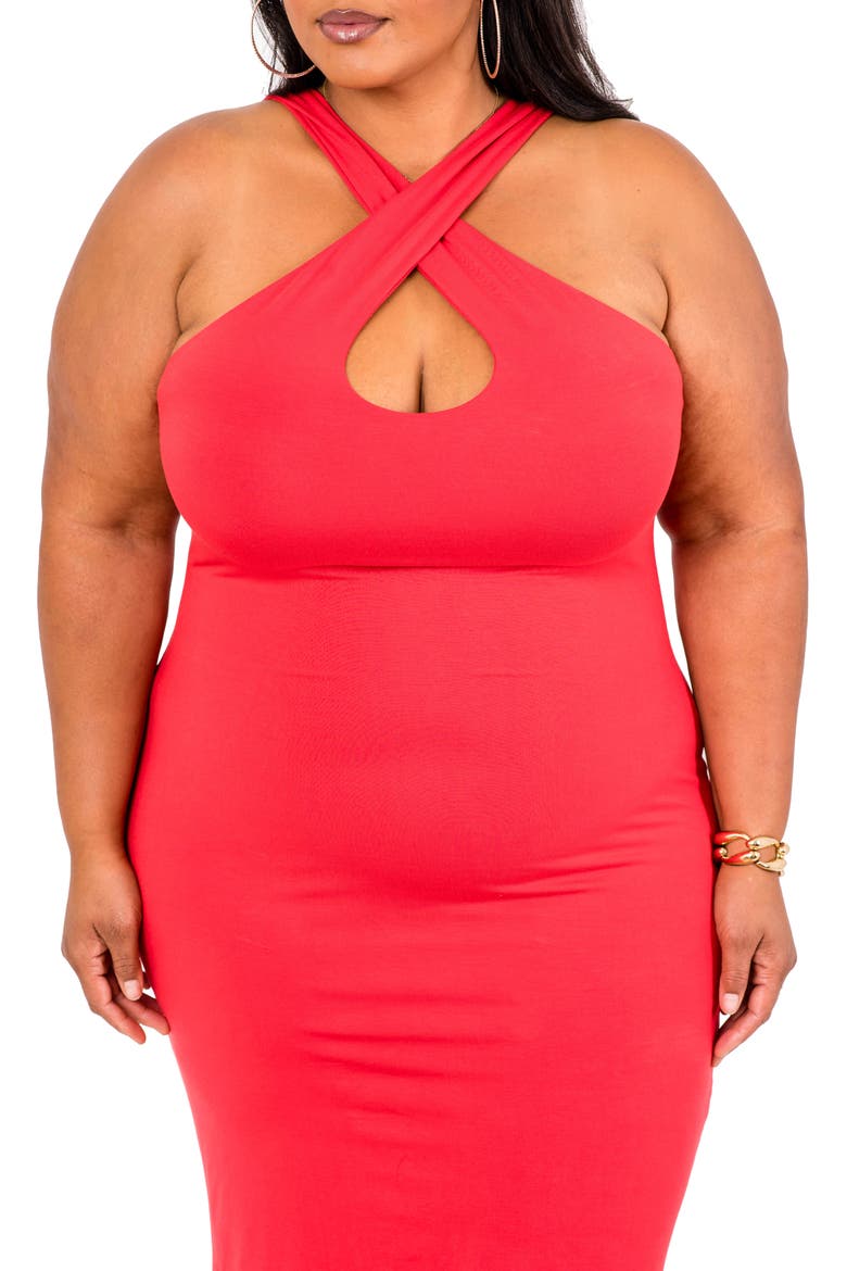 Cross Neck Halter Dress, Alternate, color, MODERN TANGERINE