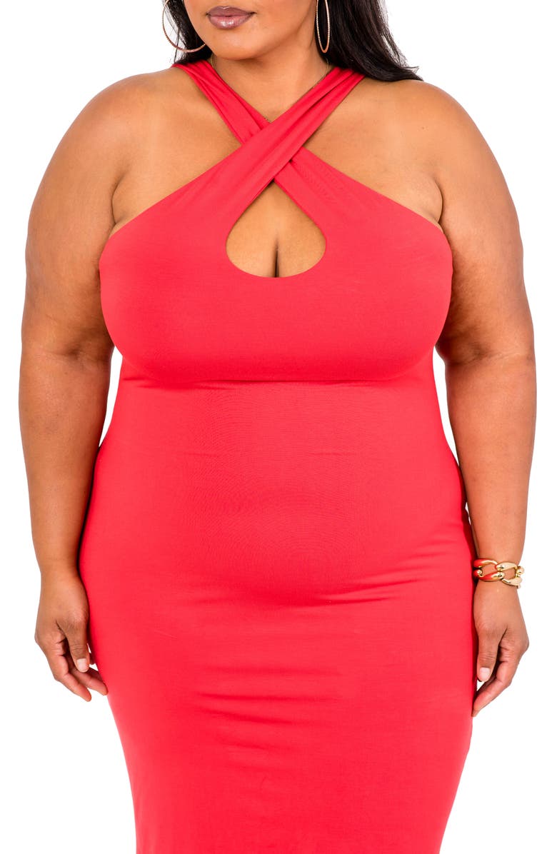 KIN by Kristine Cross Neck Halter Dress, Alternate, color, Modern Tangerine