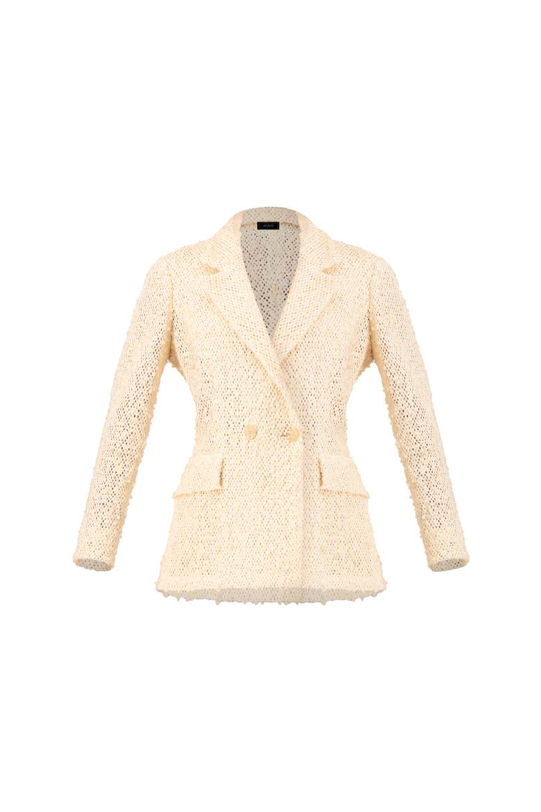 Textured sequin see-through blazer with tailored silhouette, Alternate, color, Natural
