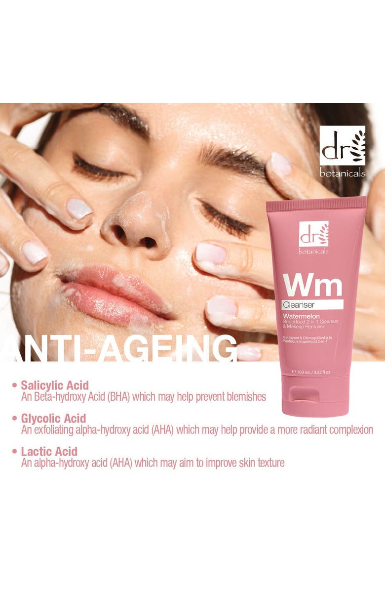 DR BOTANICALS Superfood 2-in-1 Cleanser & Makeup Remover with Glycolic Acid, Salicylic Acid & Lactic Acid, Alternate, color, White