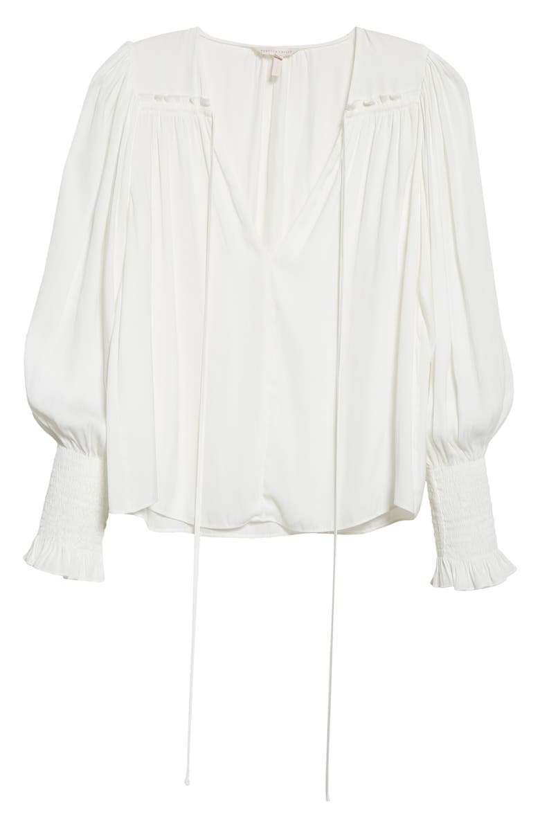 Rebecca Taylor Tie Neck Sateen Blouse, Alternate, color, Milk