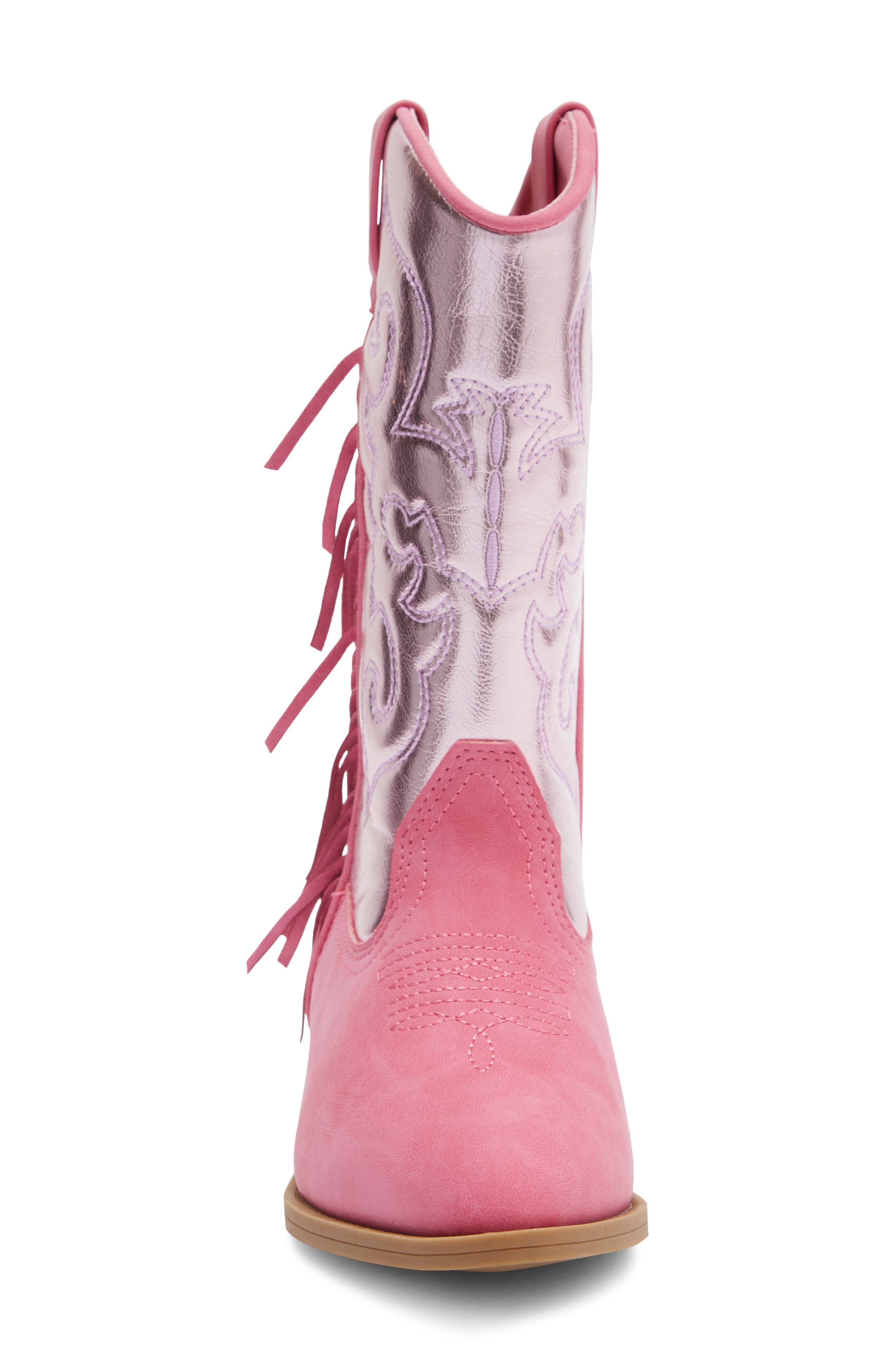 Kids' Fringe Metallic Western Boot, Alternate, color, PINK METALLIC