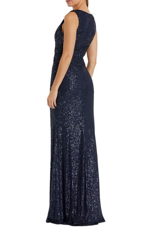 Mac Duggal Sparkle Sequin Sheath Gown In Midnight