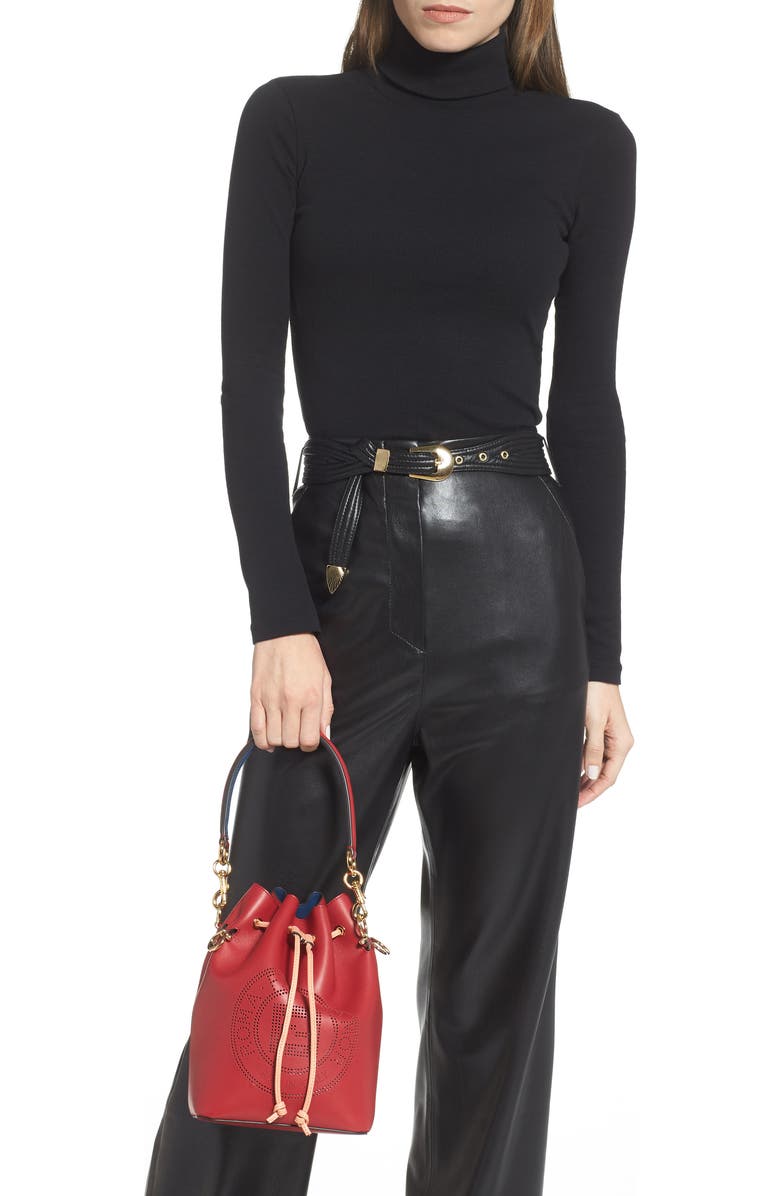 Fendi Mon Tresor Perforated Logo Leather Bucket Bag, Alternate, color,