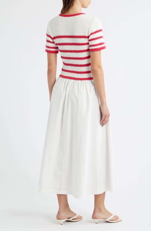 Zoe And Claire Stripe Mixed Media Cotton Dress In Multi