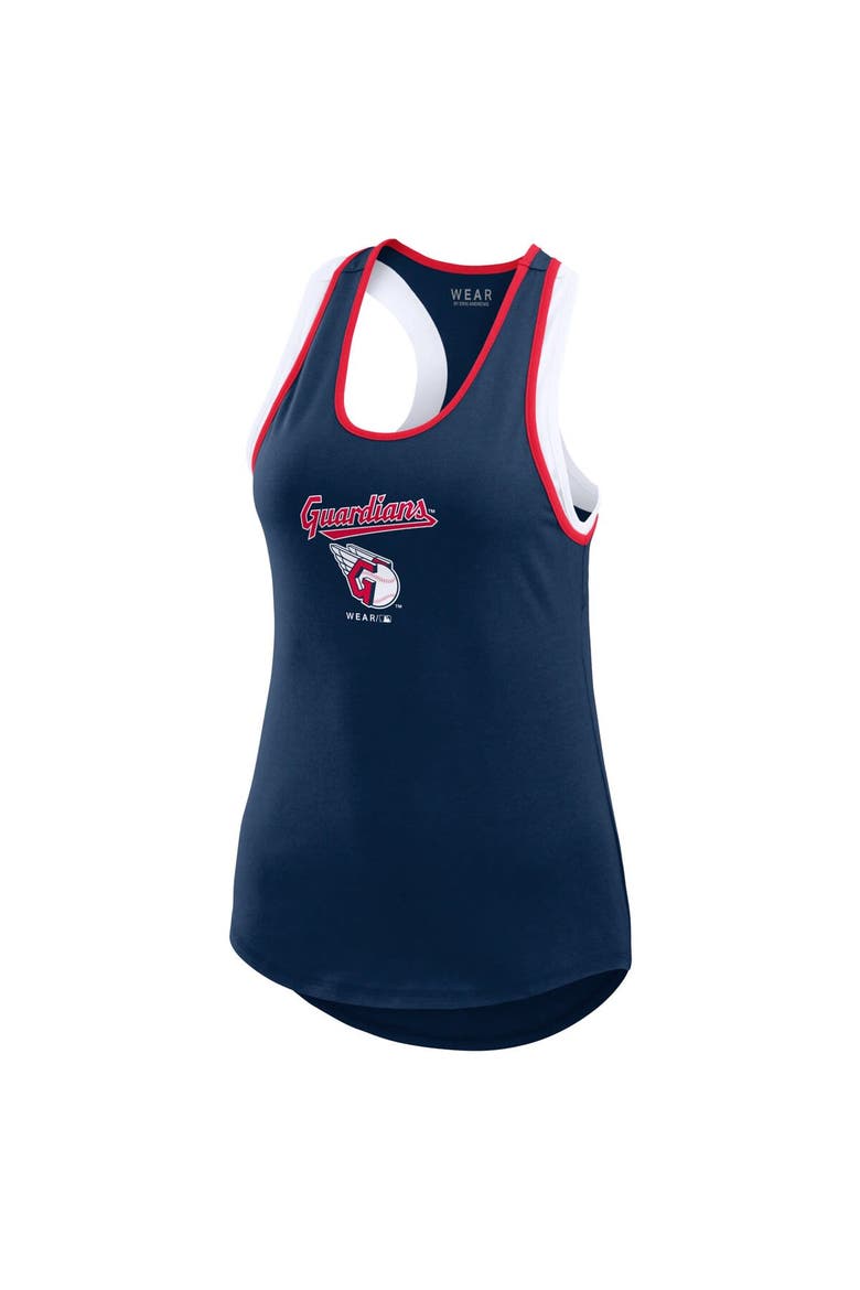 Women's WEAR by Erin Andrews Navy Cleveland Guardians Colorblock Racerback Tank Top, Alternate, color, Navy