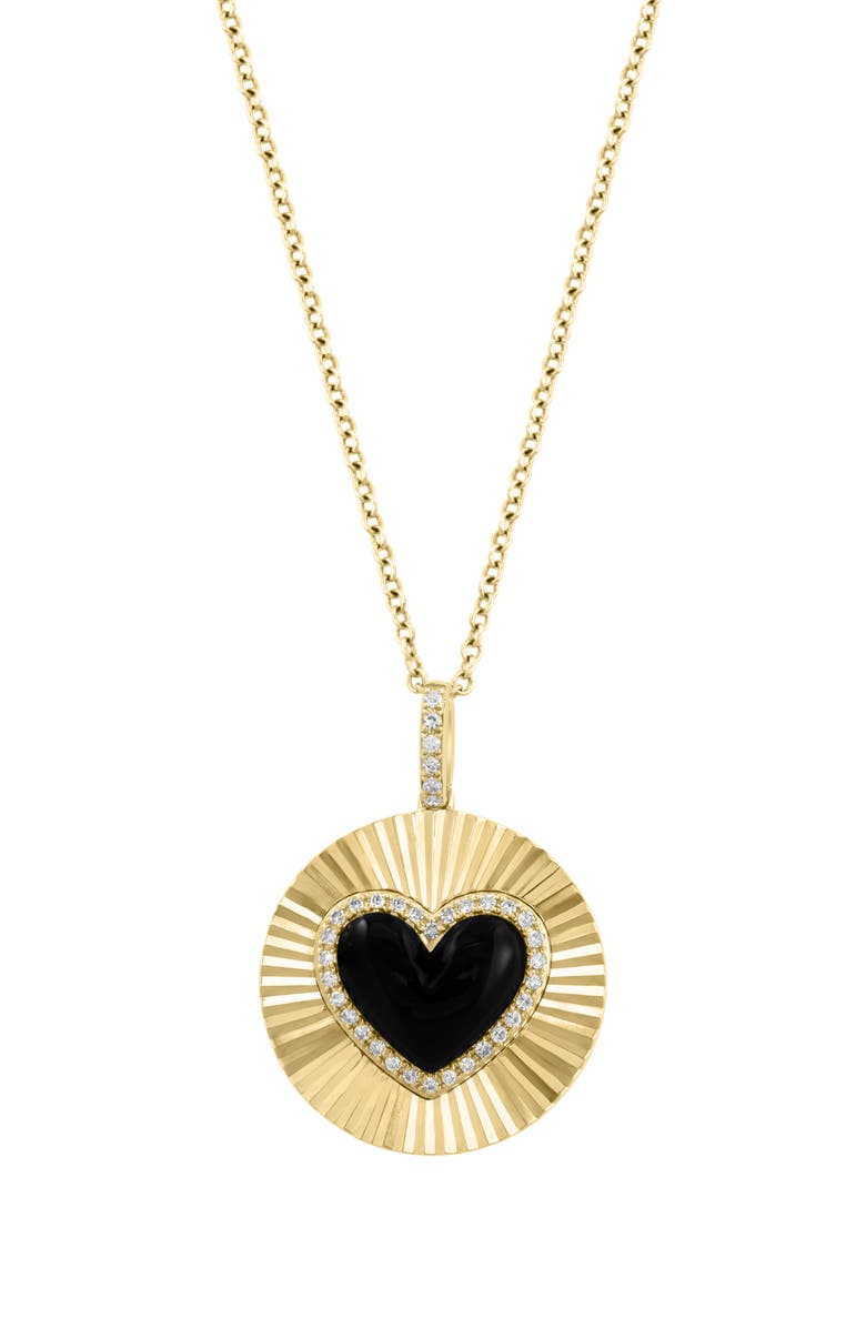 EFFY Onyx & Diamond Heart Burst Pendant Necklace, Main, color, 