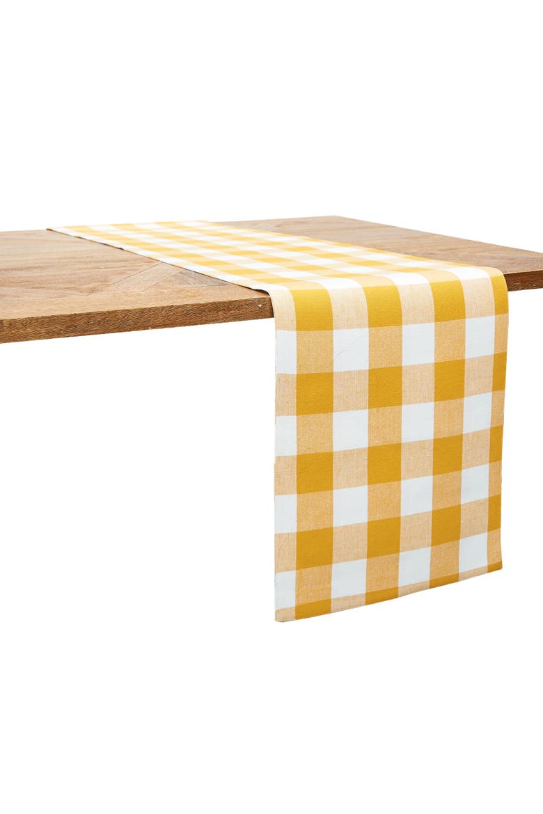 Franklin Ochre Gingham Check Table Runner 13" x 72", Main, color, Yellow