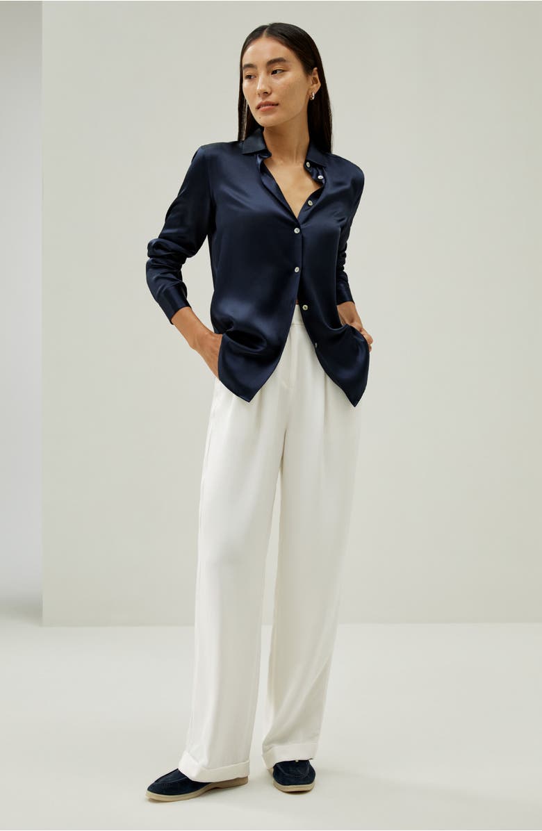 Lilysilk Women's Elegant Button Up Silk Shirt, Alternate, color, Navy Blue