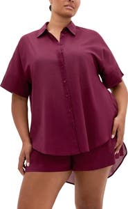 City Chic Oversize Longline Cotton Button-Up Shirt