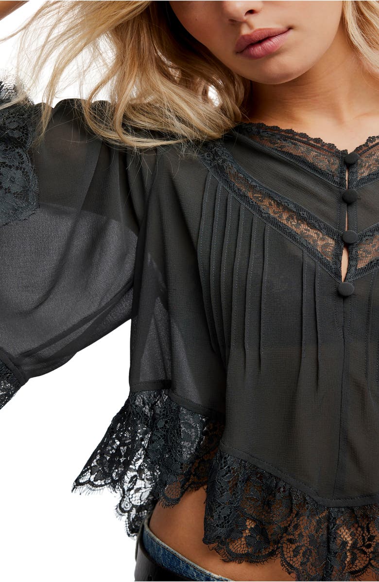 Free People Bali Midnight Rain Lace Trim Top, Alternate, color, Unexplored