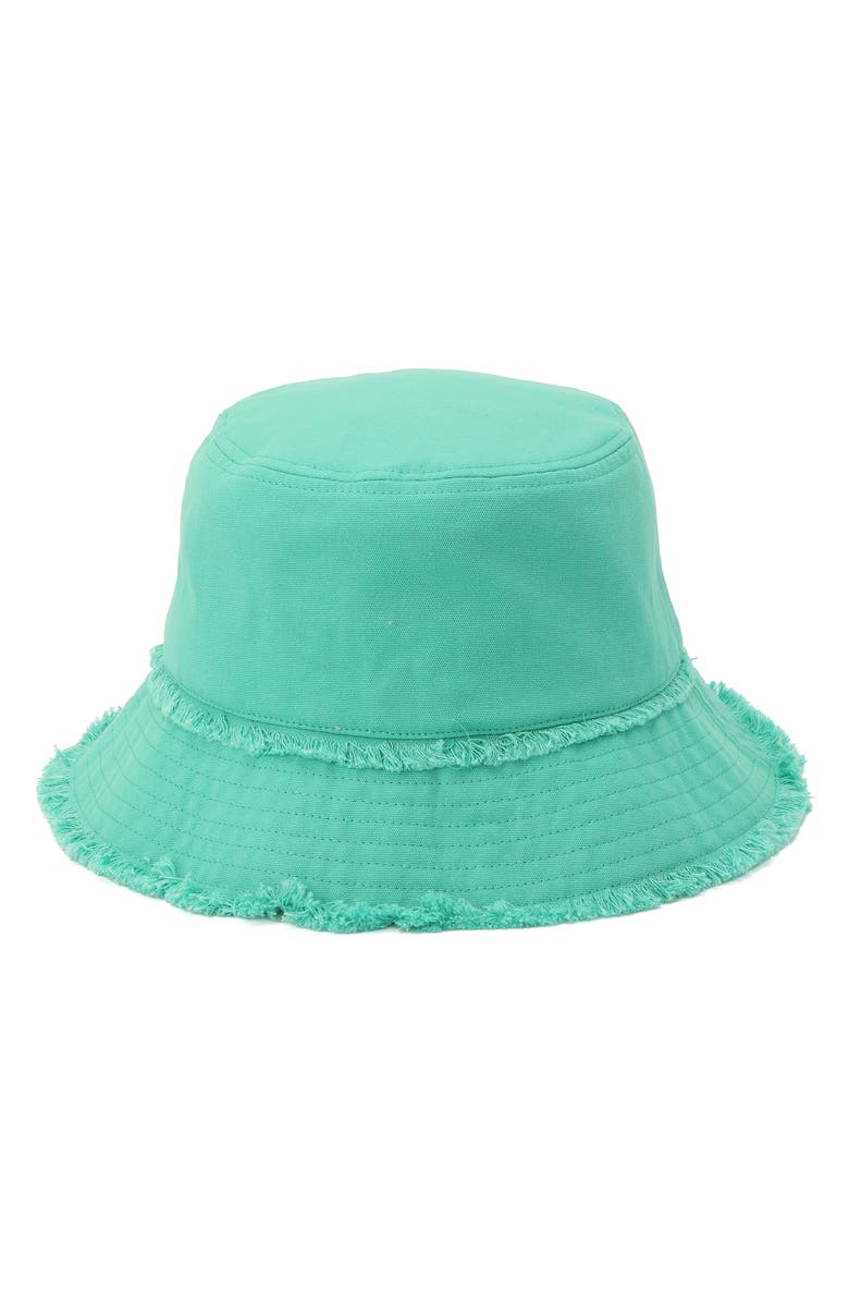 Kurt Geiger London Frayed Edge Cotton Bucket Hat, Alternate, color, Mint Leaf
