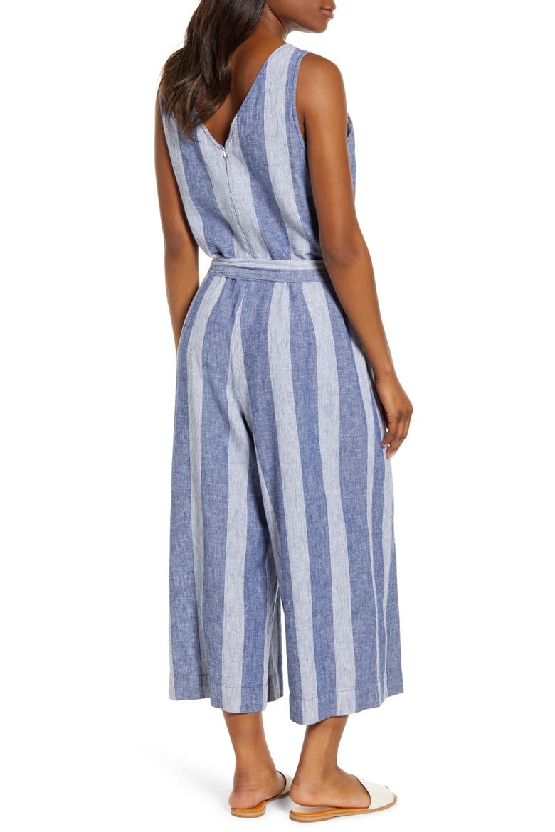 Lennon Tie Waist Linen & Cotton Jumpsuit, Alternate, color, BARRE CLASS