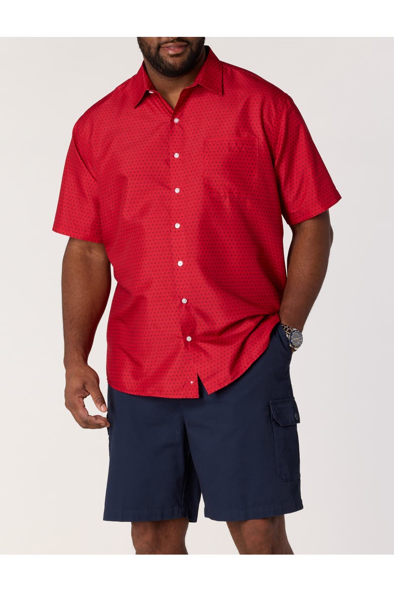 Big & Tall Geometric Print Microfiber Sport Shirt, Alternate, color, SAVVY RED