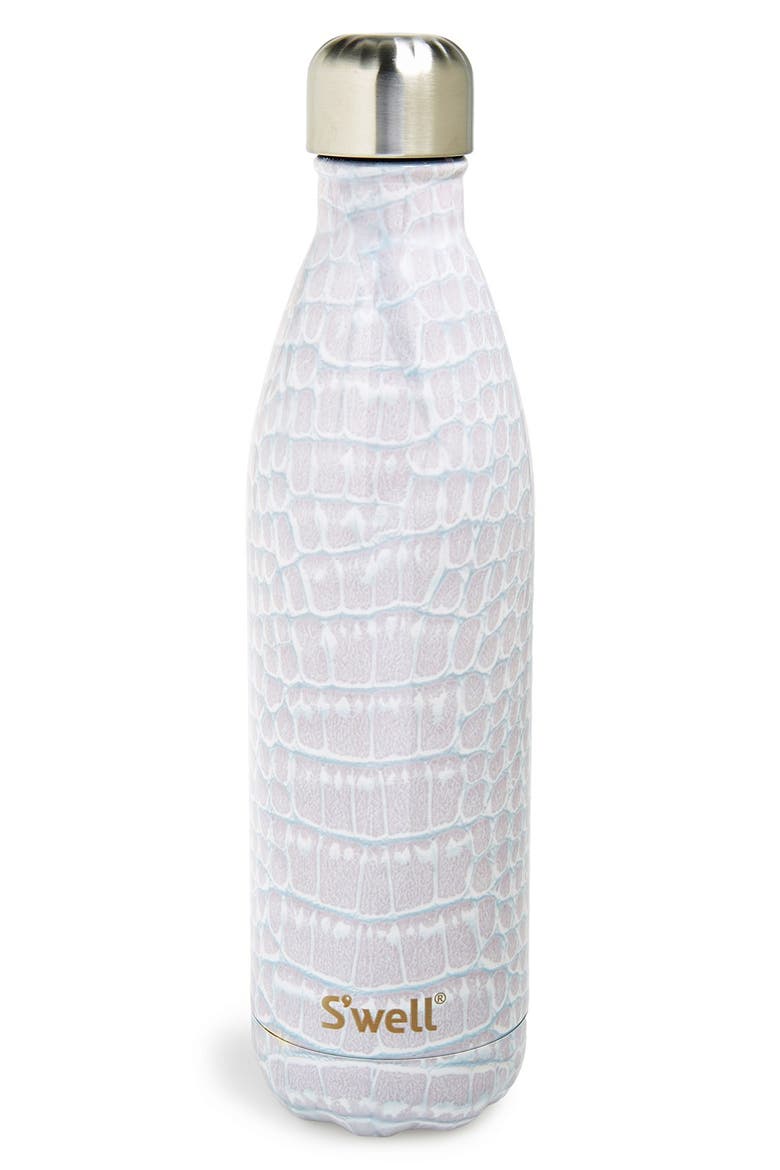 'Blanc Crocodile' Stainless Steel Water Bottle, Main, color, WHITE
