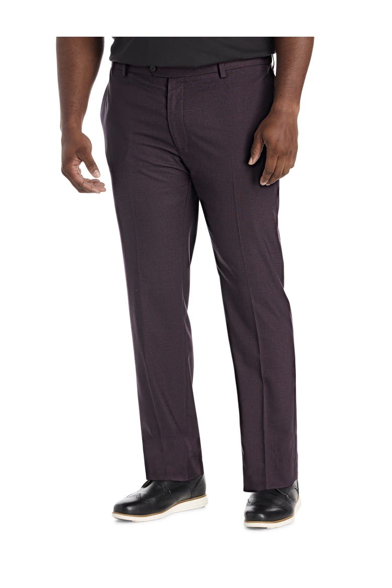 Big & Tall  Waist-Relaxer Tonal Glen Plaid Dress Pants, Main, color, BURGUNDY