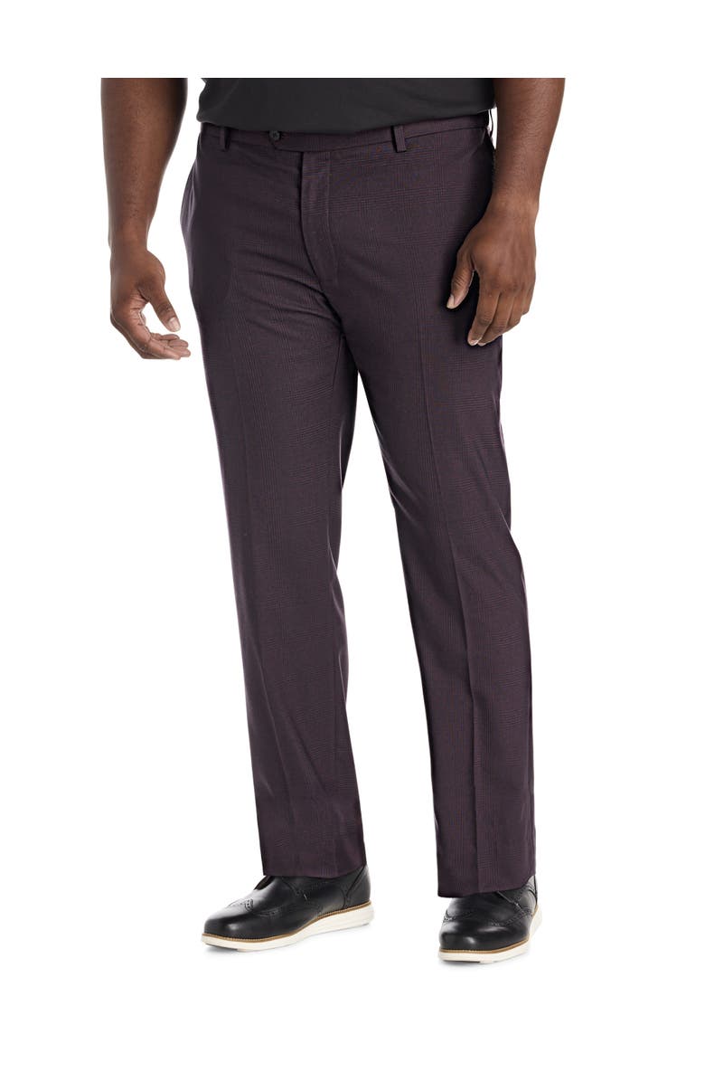 Oak Hill by DXL Big & Tall  Waist-Relaxer Tonal Glen Plaid Dress Pants, Main, color, Burgundy