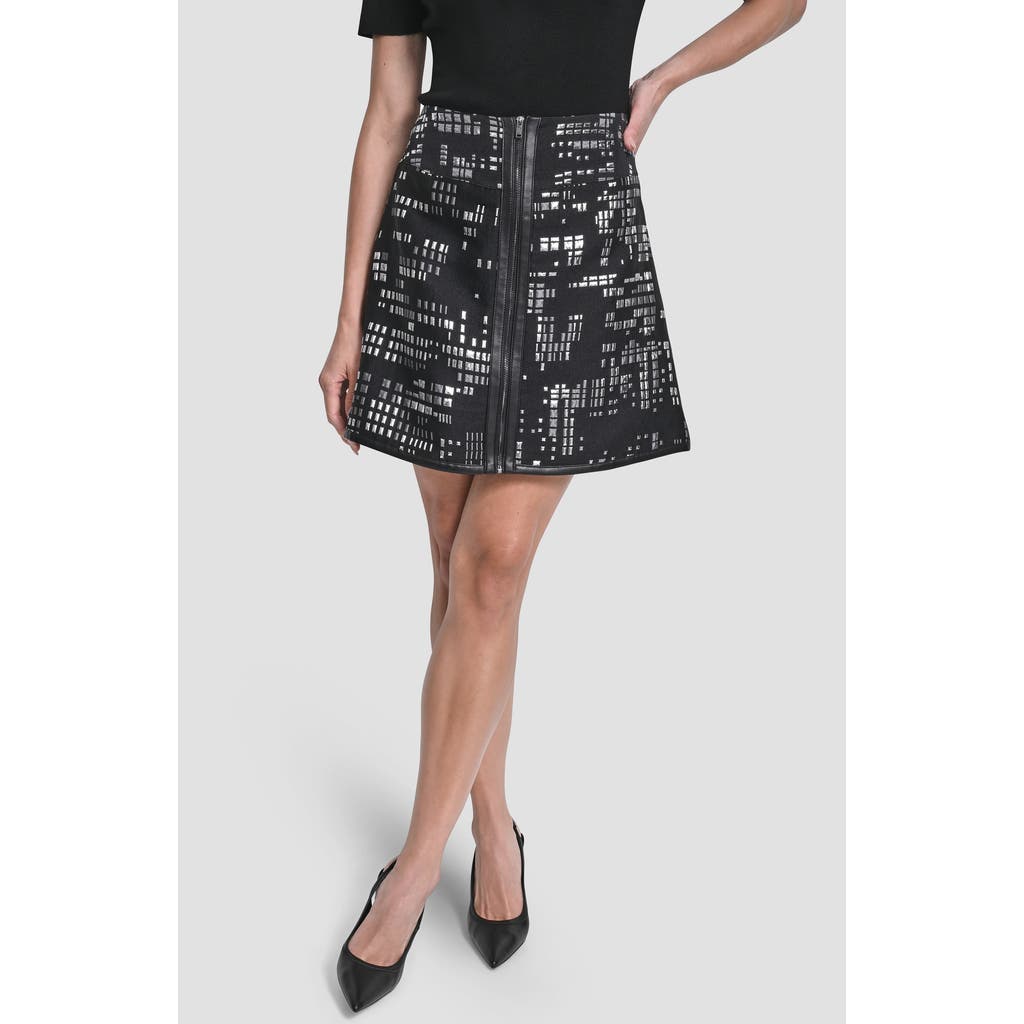 Dkny Front Zip Abstract Jacquard Miniskirt In Multi