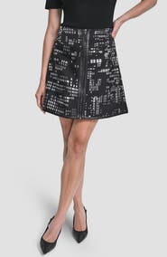 DKNY Front Zip Abstract Jacquard Miniskirt