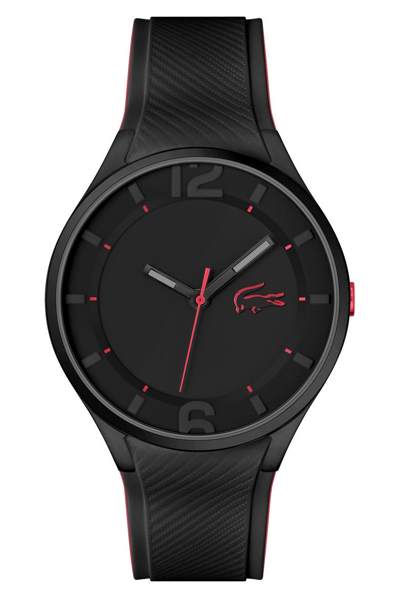 Ollie Silicone Strap Watch, 44mm, Main, color, BLACK
