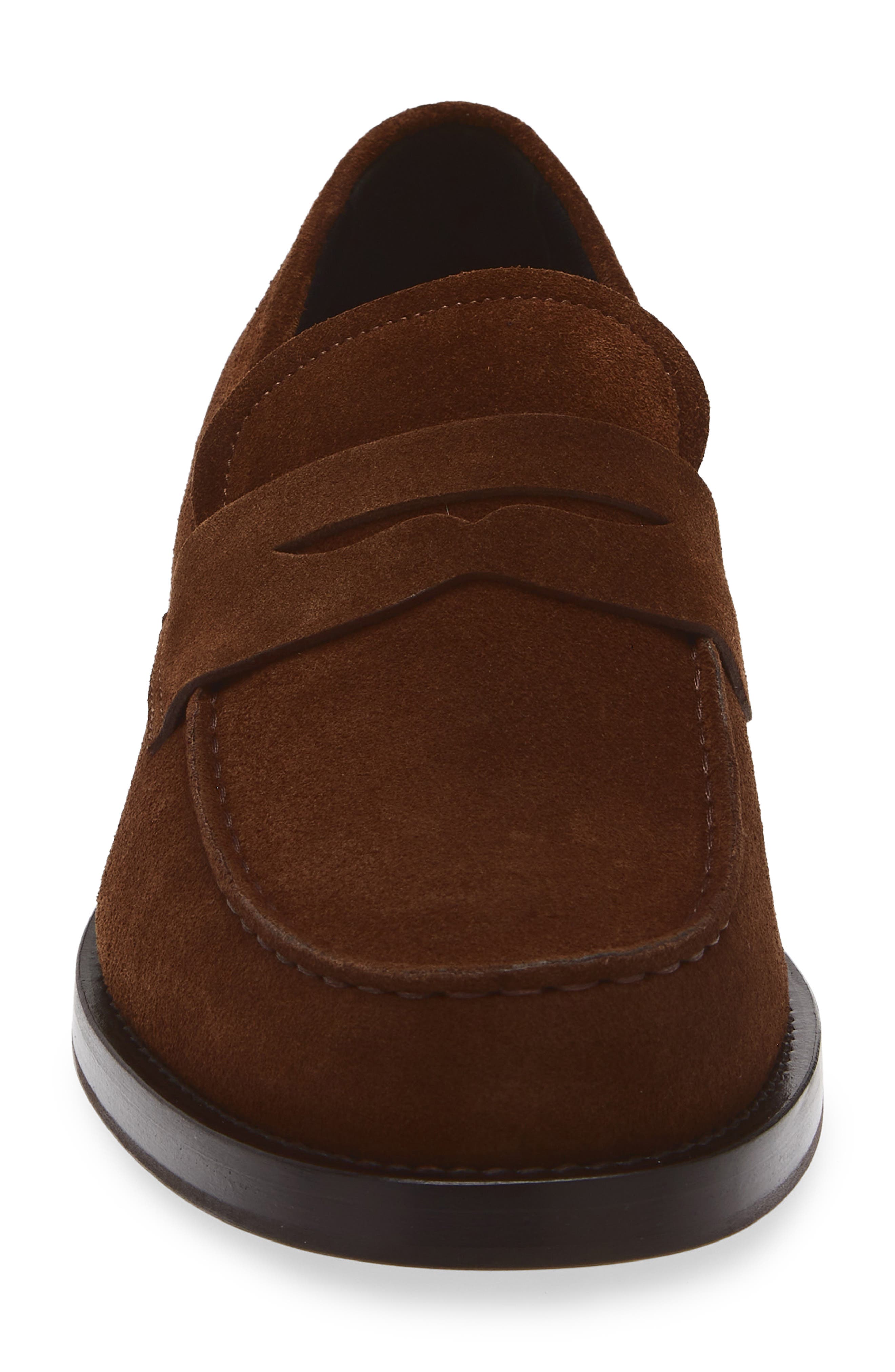 BOSS Dressletic Suede Penny Loafer, Alternate, color, Dark Brown