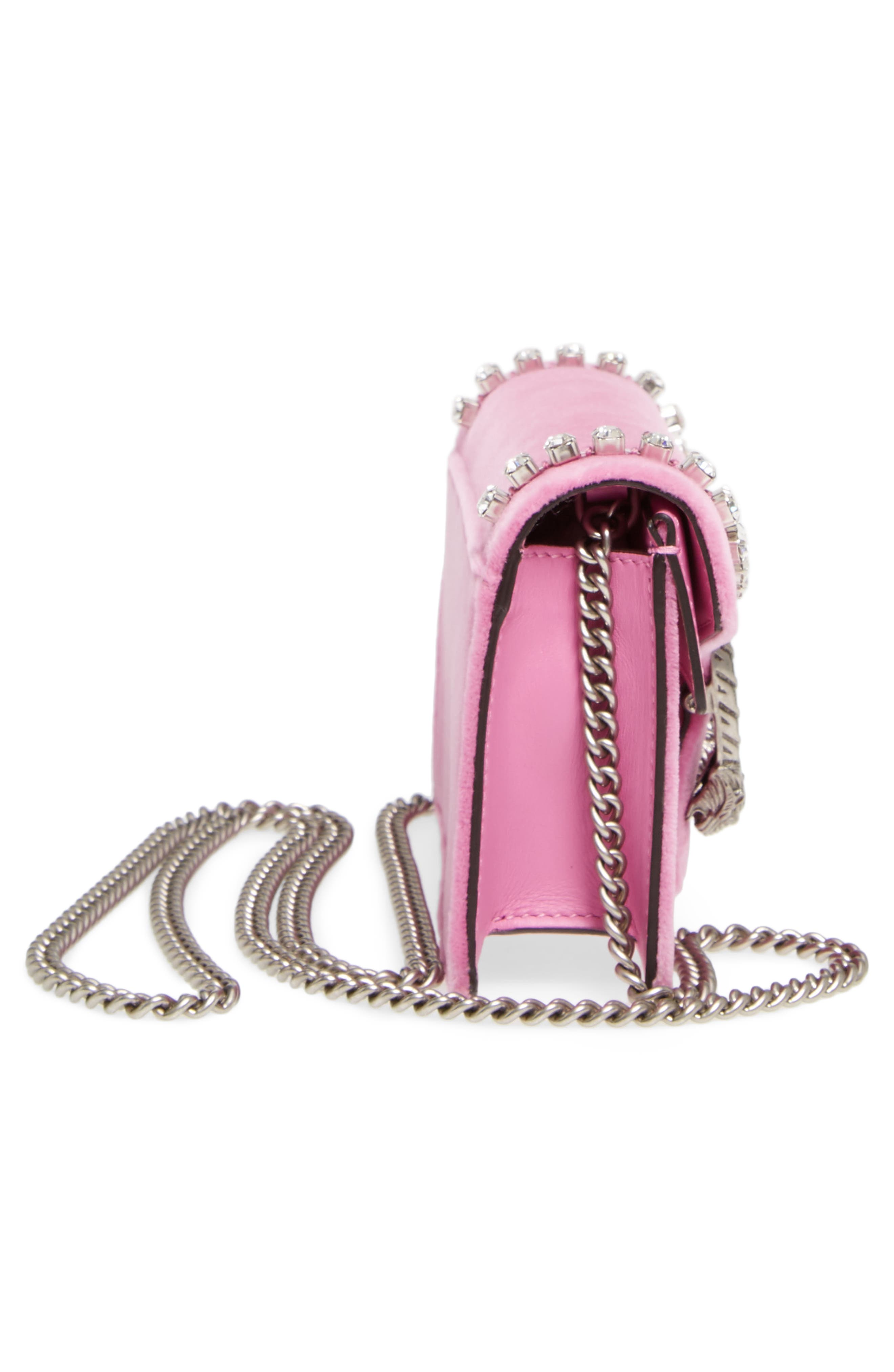 GG Super Mini Marmont 2.0 Velvet Clutch, Alternate, color, MALVA/ CRYSTAL
