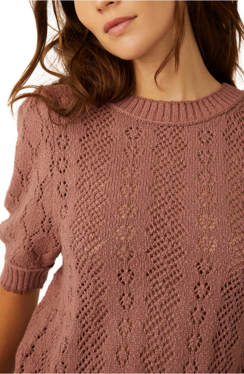 Free People Eloise Open Stitch Puff Shoulder Sweater, Alternate, color, Antique Oak Combo