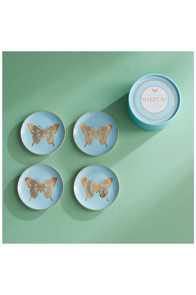 Mariposa Coaster Set, Alternate, color, Baby Blue / Gold
