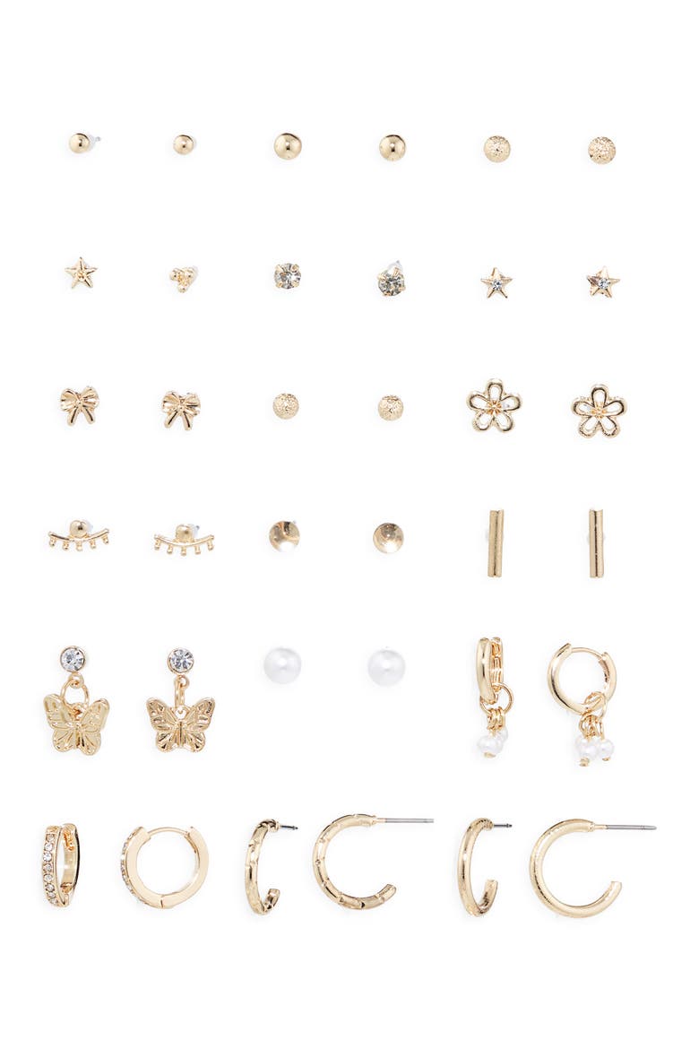 Set of 18 Earrings, Main, color, IVORY- GOLD