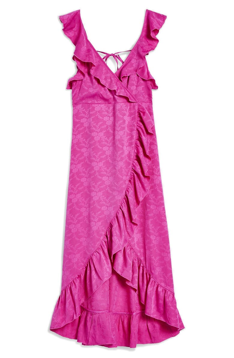 Topshop Jacquard Ruffle Faux Wrap Midi Dress, Alternate, color,