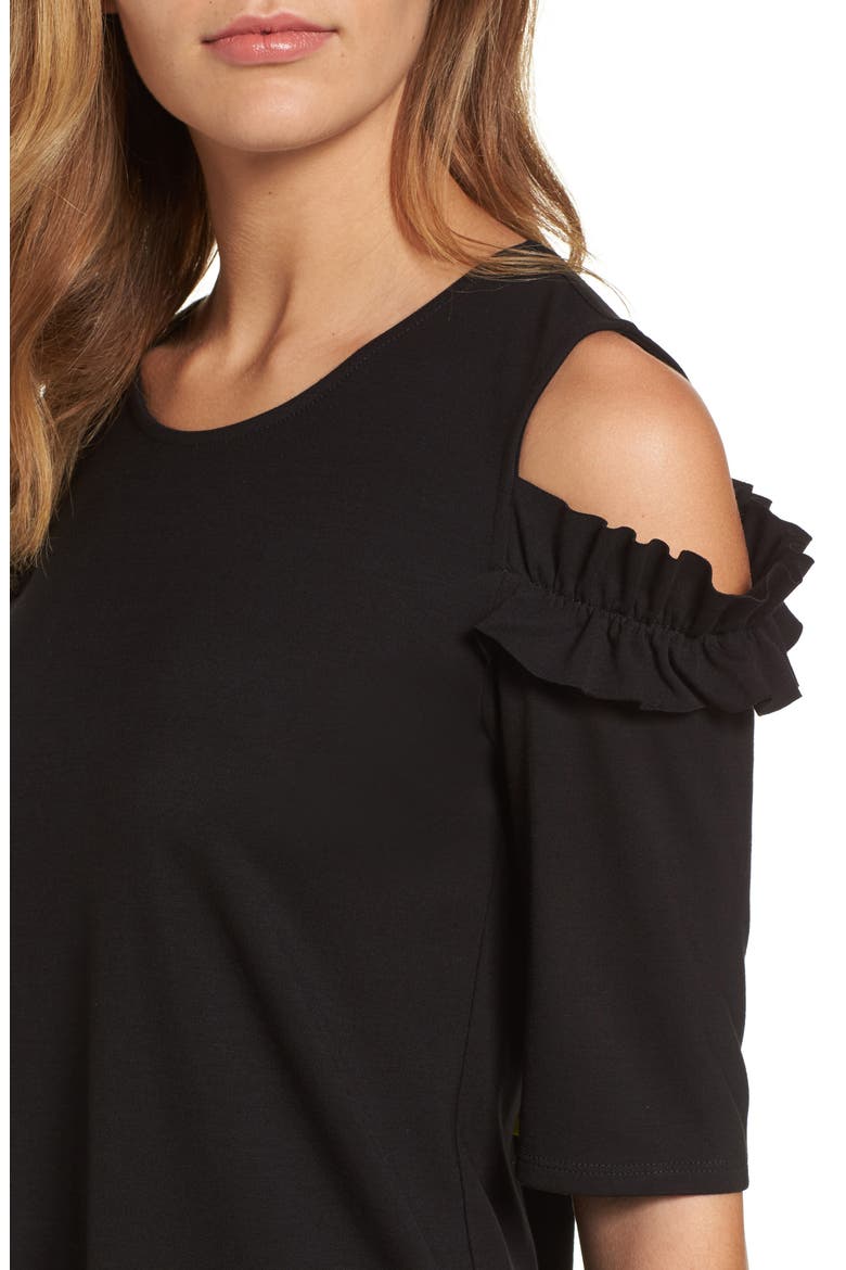 Ruffle Cold Shoulder Tee, Alternate, color, BLACK