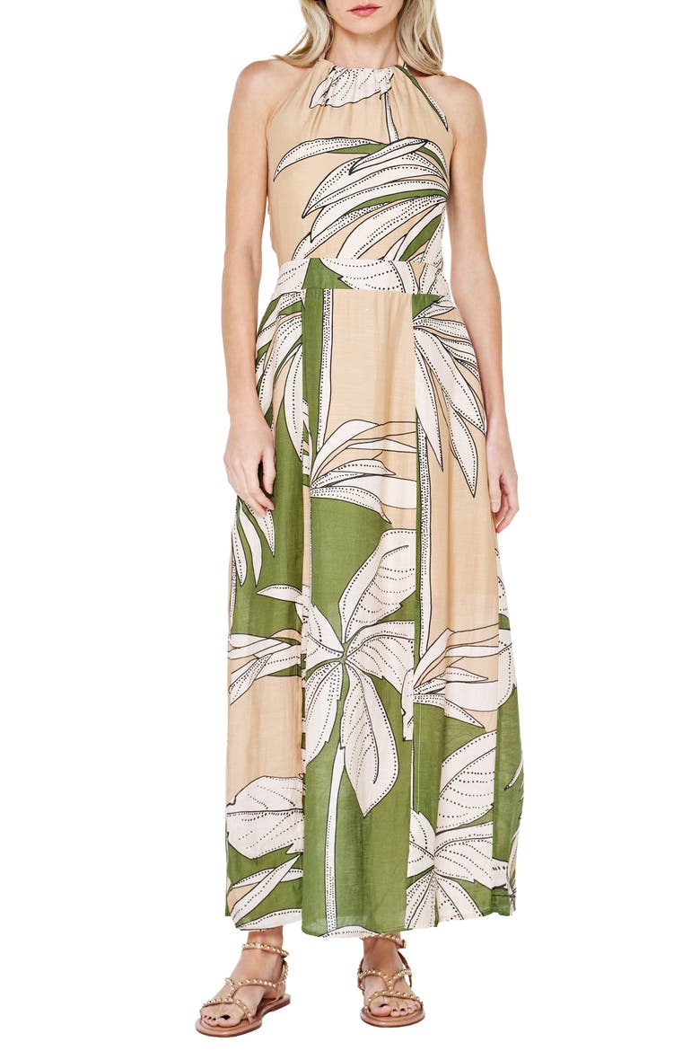 Charlotte Print Halter Maxi Dress, Main, color, GREEN MULTI