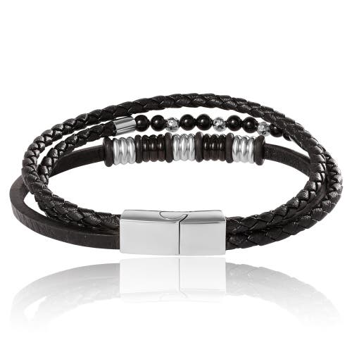 Lucky Brand Stainless Steel Triple Row Black Cord Bracelet In Gold