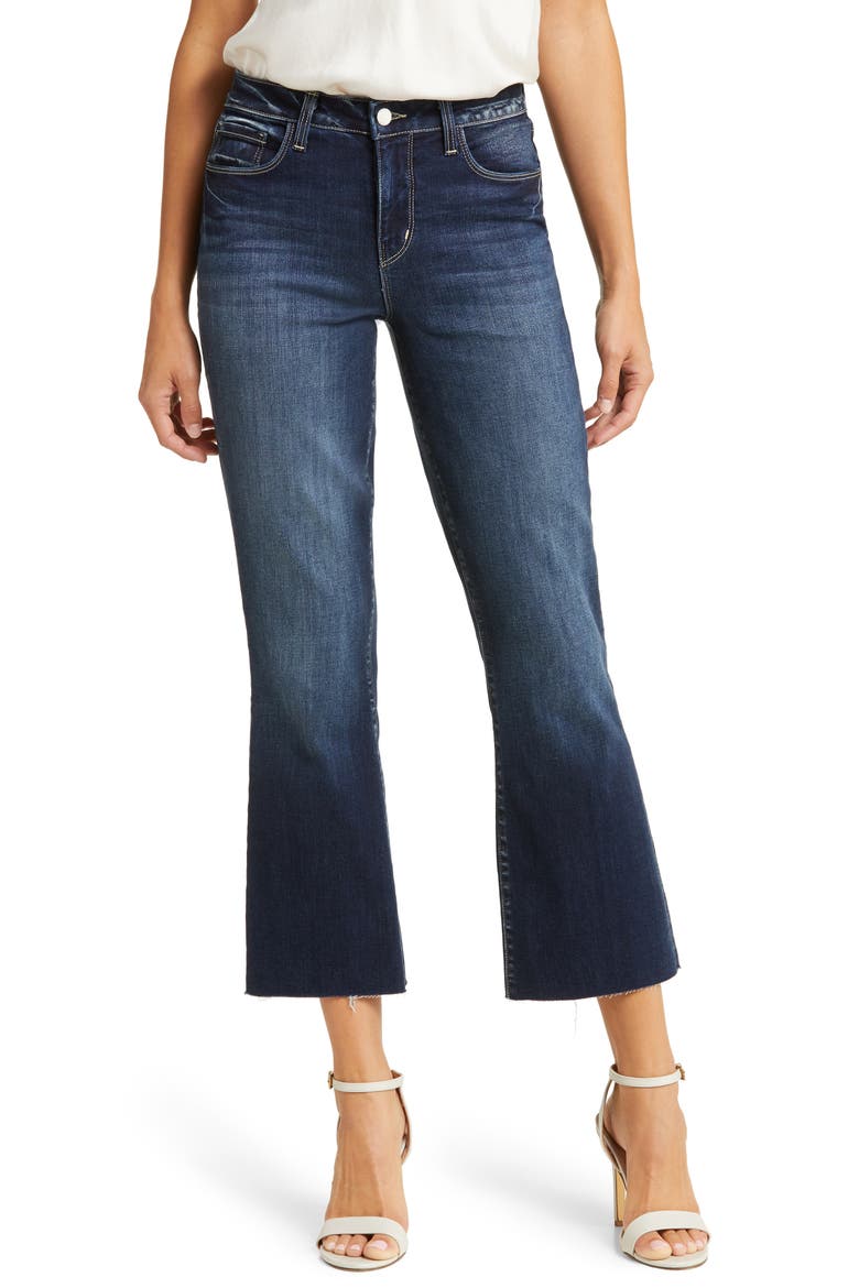 Kendra Raw Hem Flare Crop Jeans, Main, color, COLUMBIA