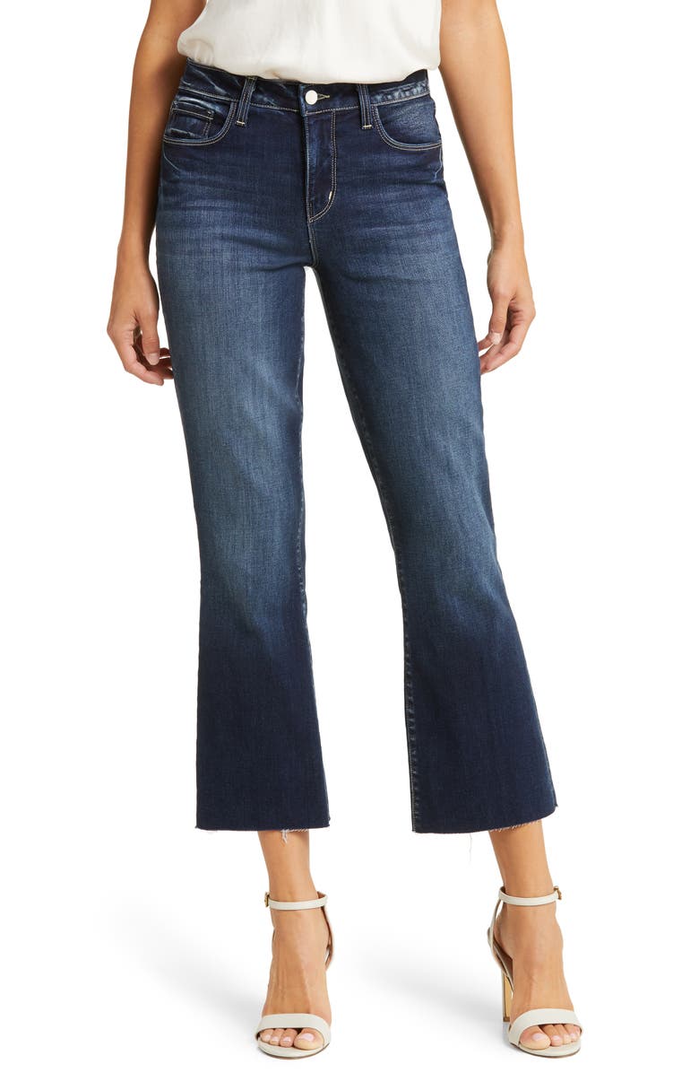 L'AGENCE Kendra Raw Hem Flare Crop Jeans, Main, color, Columbia